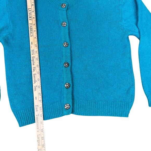 Vintage Honors Cardigan Sweater Size M Silk Blend Teal Green Button Down - Picture 9 of 16
